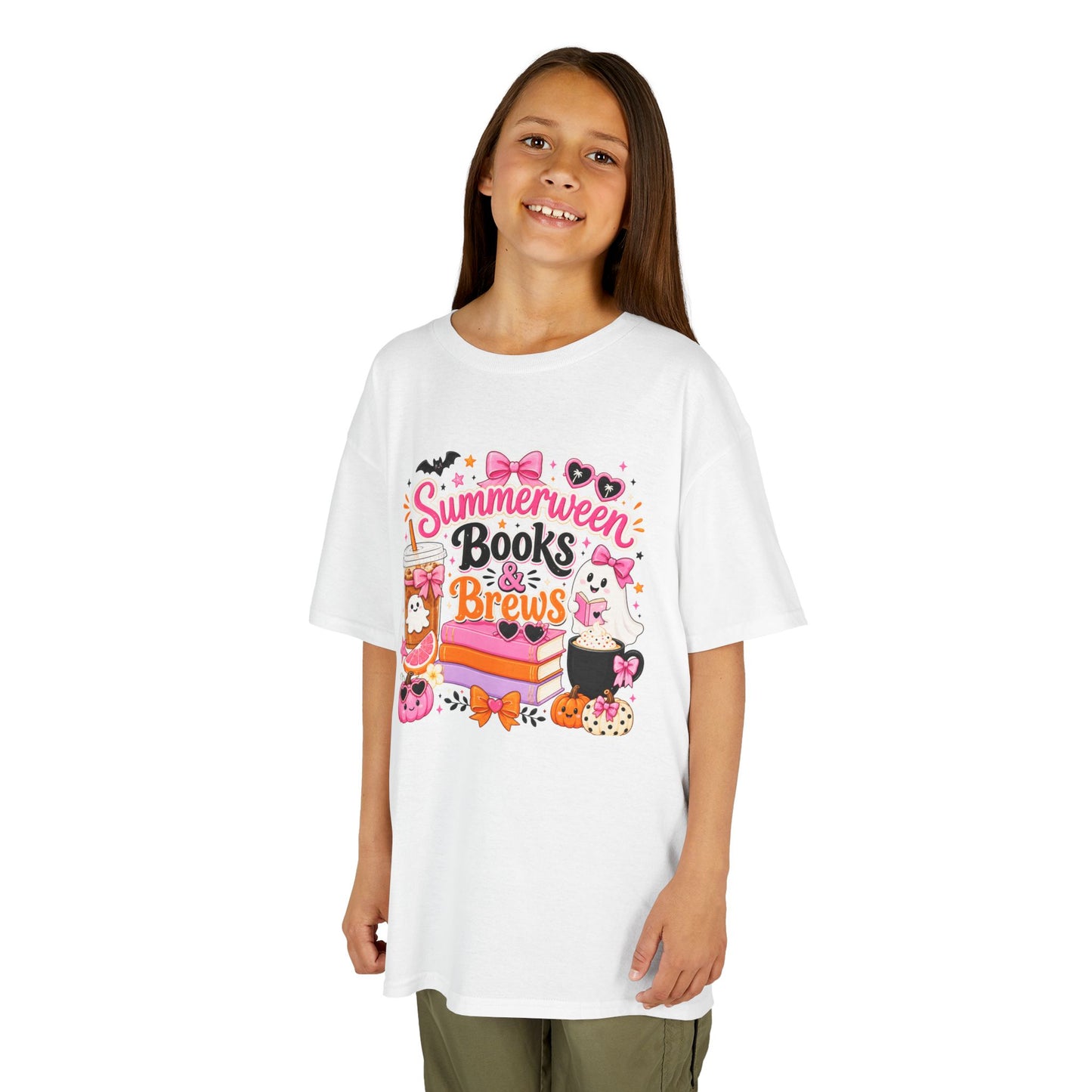 Kids Tee — "Summerween Books & Brew" Cute Halloween Reading Shirt