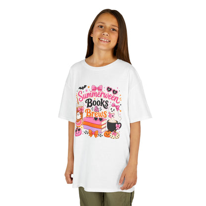 Kids Tee — "Summerween Books & Brew" Cute Halloween Reading Shirt