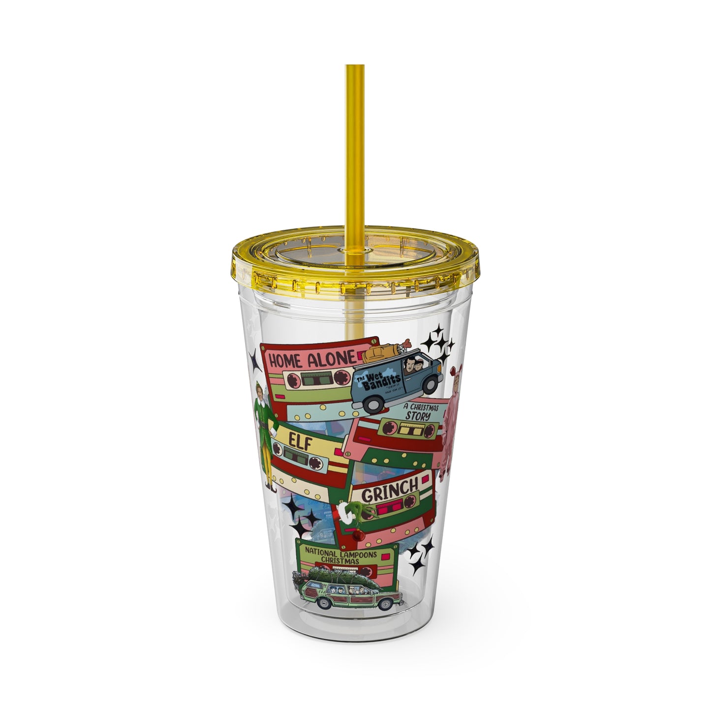 Holiday Movie Vans 16oz Tumbler with Straw – Christmas Classics Design (Home Alone, Elf, Grinch)