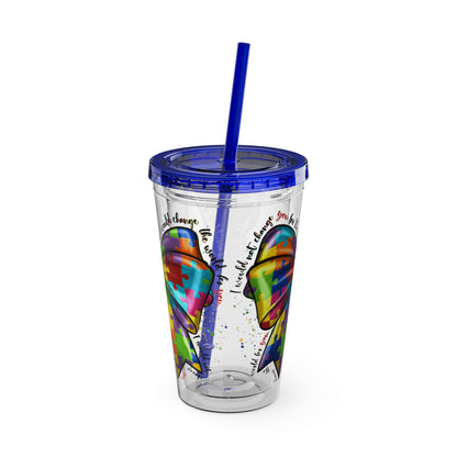Autism Awareness Rainbow Puzzle Bow Tumbler with Straw, 16oz
