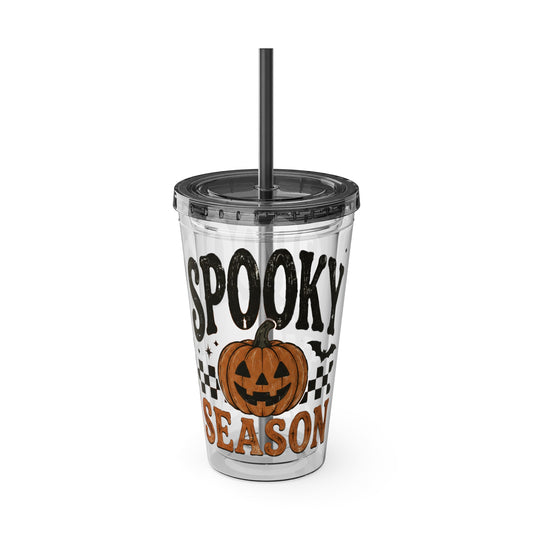 Spooky Season 16oz Tumbler with Straw — Halloween Pumpkin Travel Cup