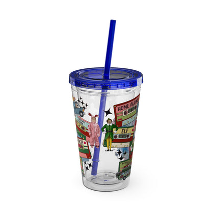 Holiday Movie Vans 16oz Tumbler with Straw – Christmas Classics Design (Home Alone, Elf, Grinch)