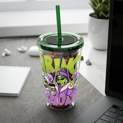 Grinch Squad 16oz Tumbler with Straw — Holiday Party Drink Cup
