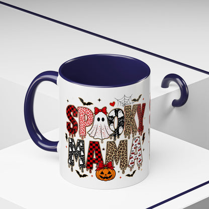 Spooky Mama Accent Coffee Mug — Halloween Ghost Pumpkin 11/15oz
