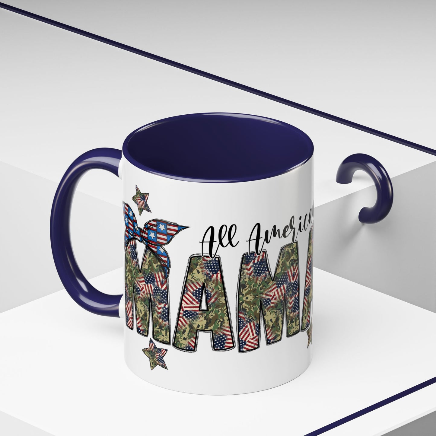 Mama Accent Coffee Mug — All American Patriotic Floral Flag Design (11/15 oz)