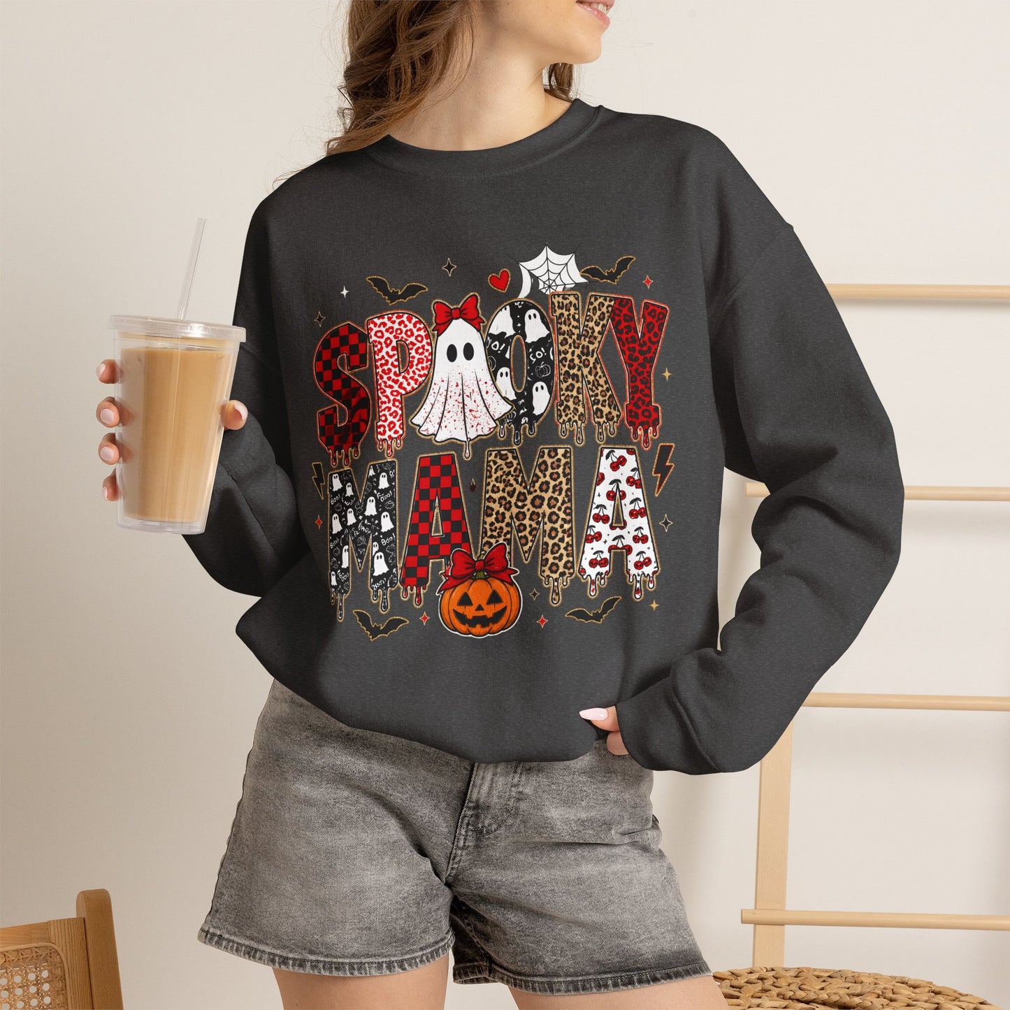 Spooky Mama Sweatshirt — Cute Halloween Ghosts & Pumpkin Graphic