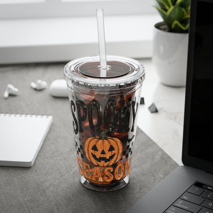 Spooky Season 16oz Tumbler with Straw — Halloween Pumpkin Travel Cup