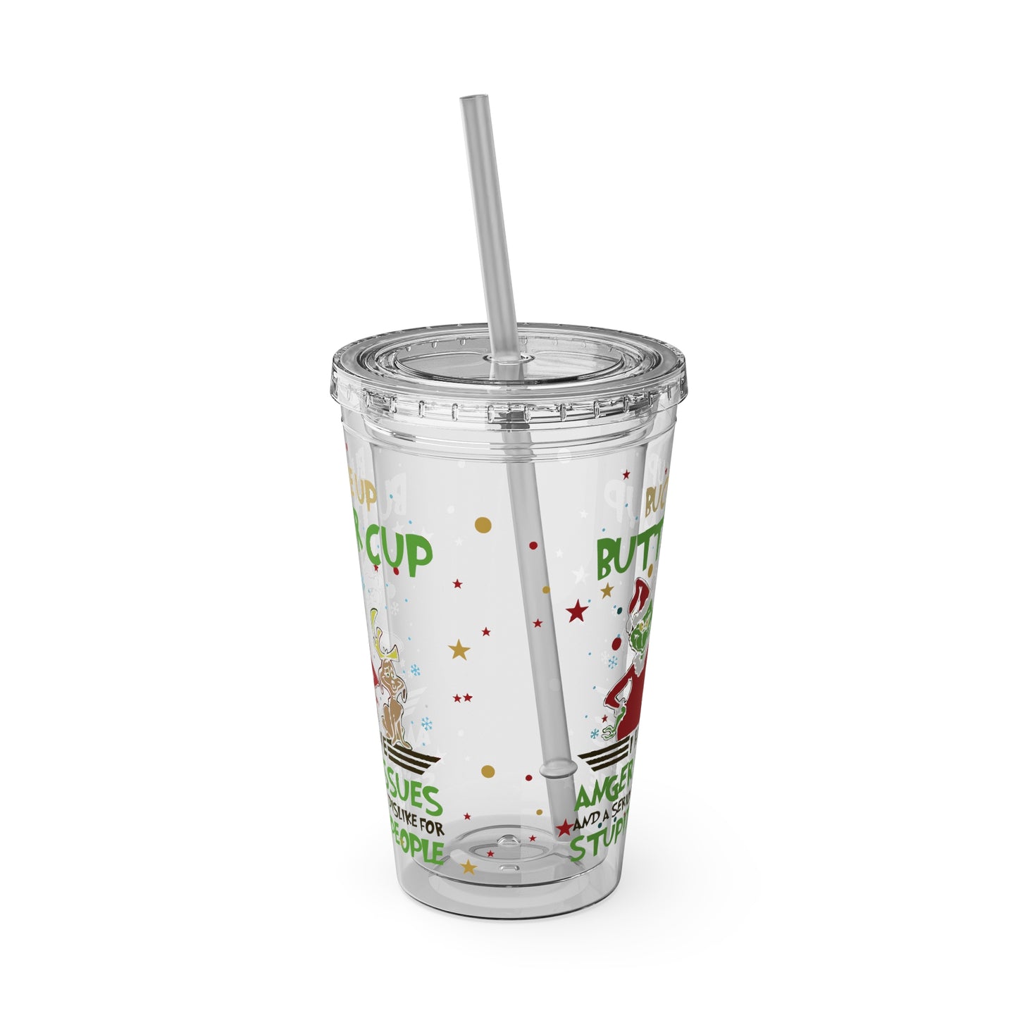 16oz Tumbler with Straw — 'Buckle Up Buttercup' Grinch Holiday Travel Cup