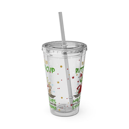 16oz Tumbler with Straw — 'Buckle Up Buttercup' Grinch Holiday Travel Cup