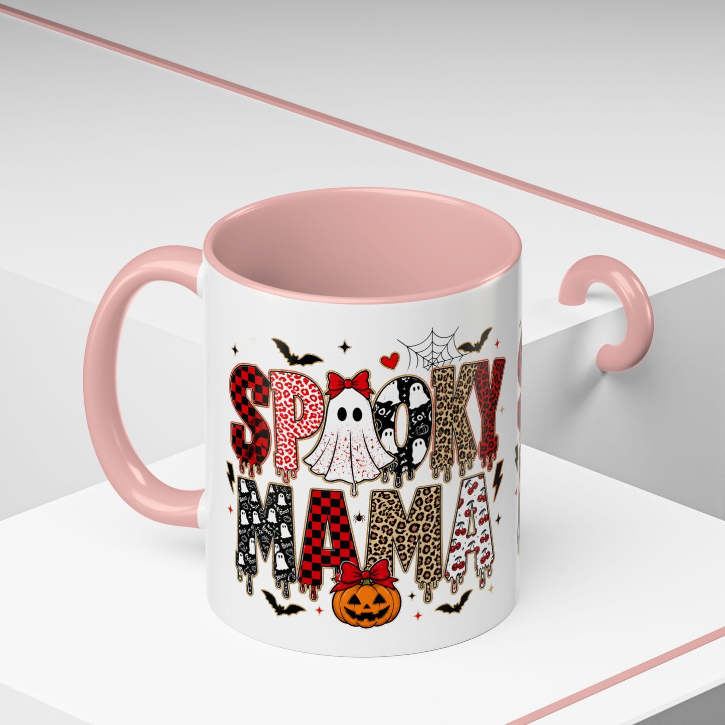 Spooky Mama Accent Coffee Mug — Halloween Ghost Pumpkin 11/15oz