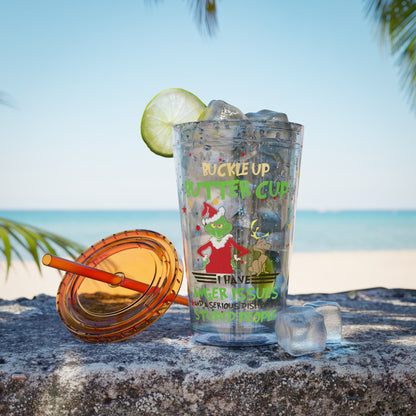 16oz Tumbler with Straw — 'Buckle Up Buttercup' Grinch Holiday Travel Cup