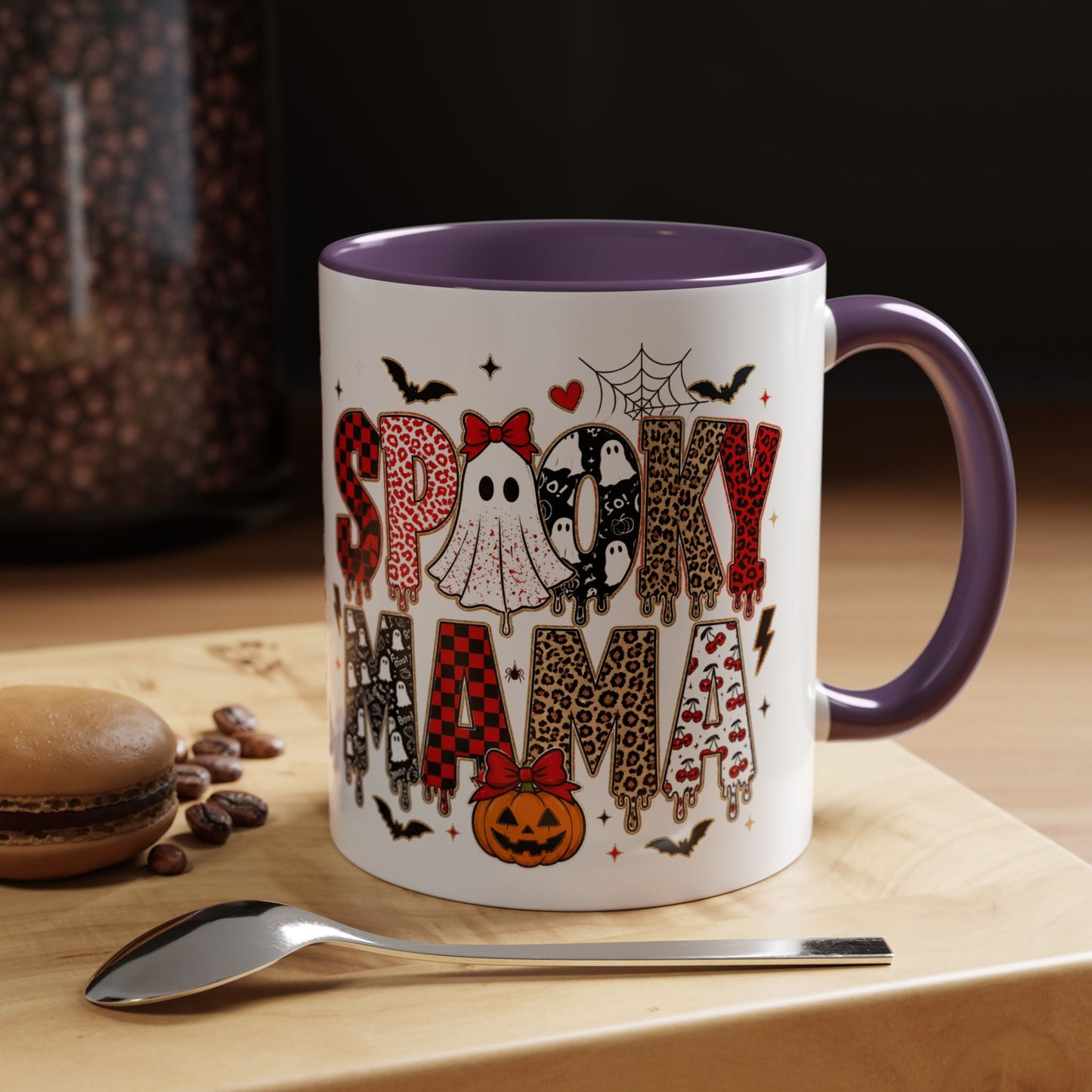 Spooky Mama Accent Coffee Mug — Halloween Ghost Pumpkin 11/15oz