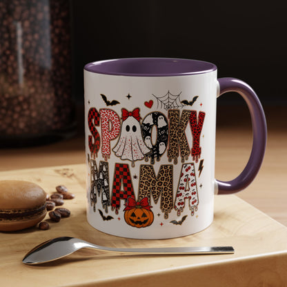 Spooky Mama Accent Coffee Mug — Halloween Ghost Pumpkin 11/15oz