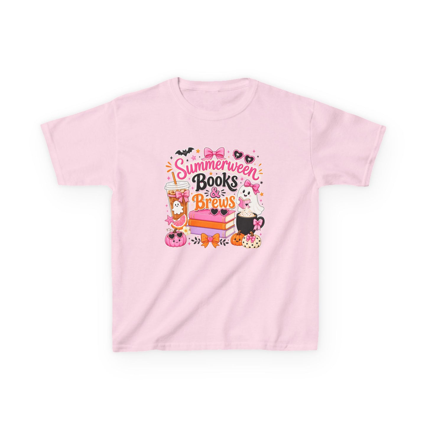 Kids Tee — "Summerween Books & Brew" Cute Halloween Reading Shirt