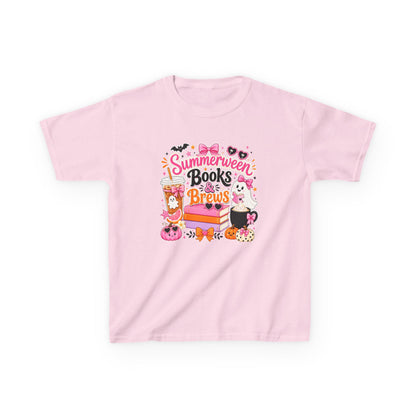 Kids Tee — "Summerween Books & Brew" Cute Halloween Reading Shirt