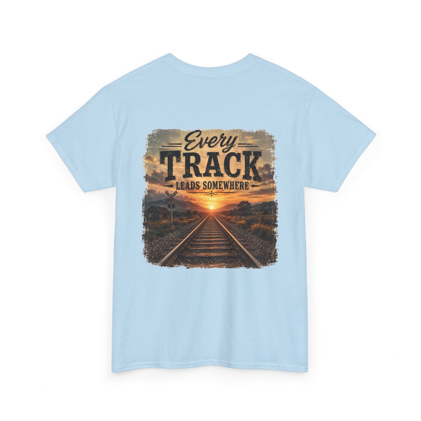 "Every Track Leads Somewhere" Sunset Railroad Graphic Tee