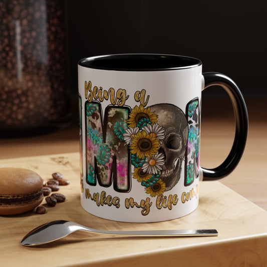 Coffee Mug — 'Being a Mom' Floral Skull Accent Mug (11/15oz)