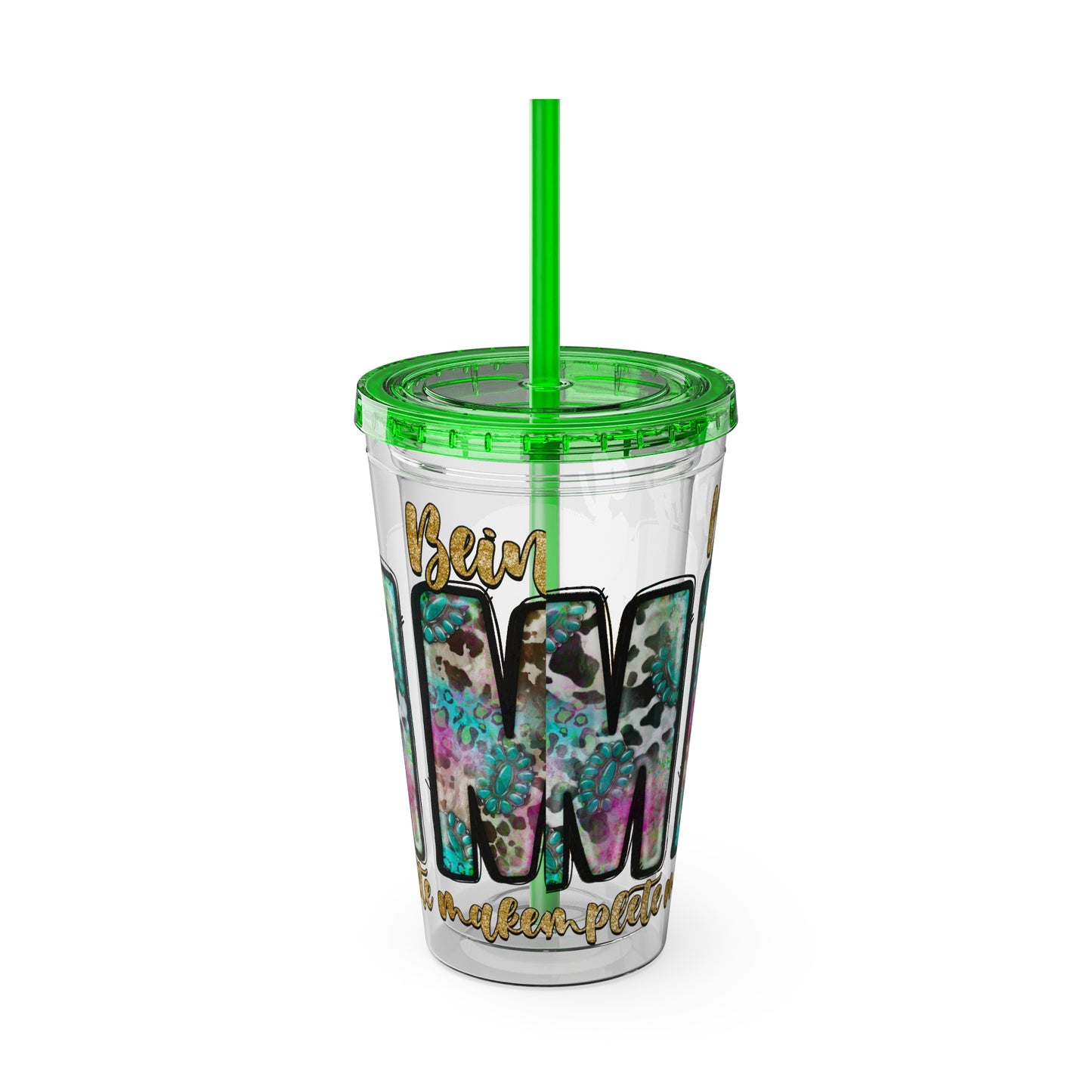 16oz Tumbler with Straw - "Being You" Floral Skull Cold Drink Cup Sunsplash Skull & Sunflower
