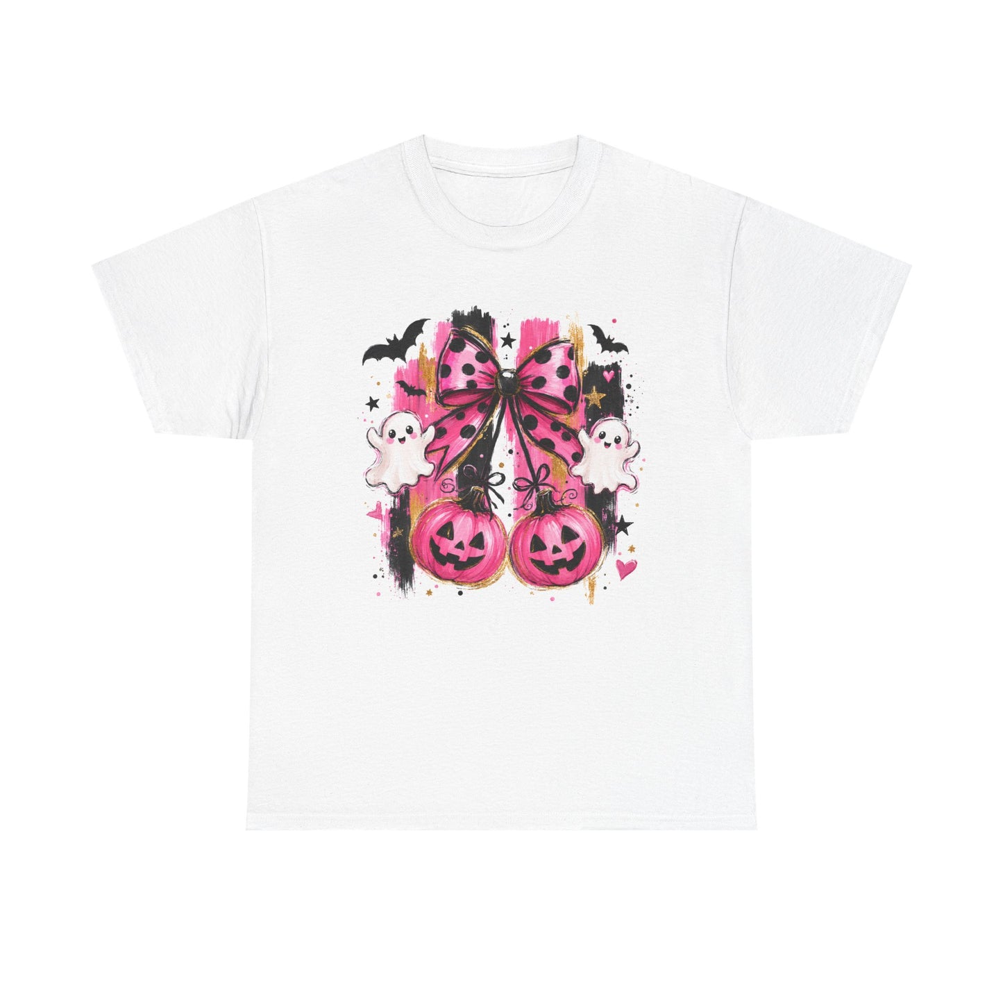 Halloween Pink Pumpkin Tee — Cute Ghosts & Polka Dot Bow Halloween T-Shirt