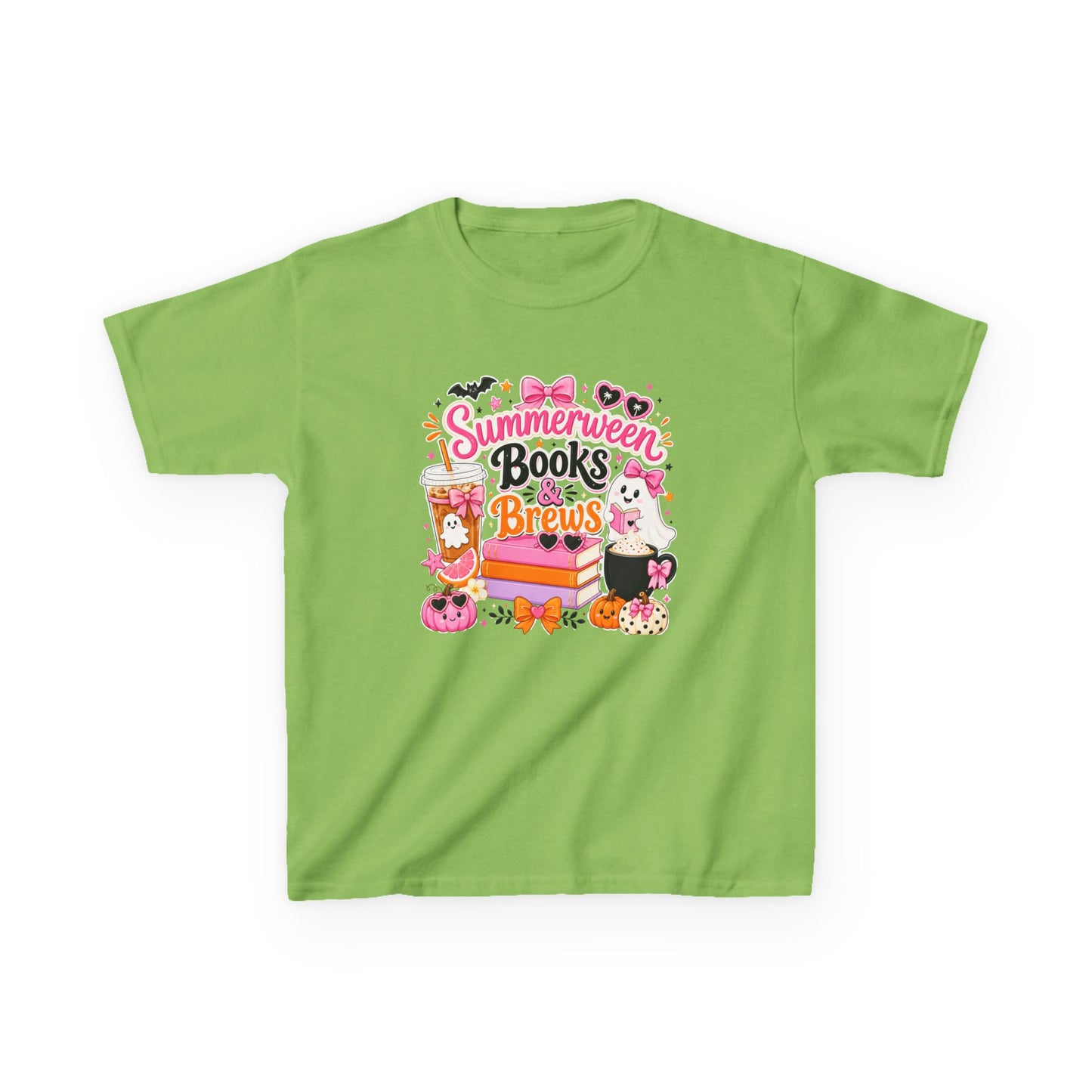 Kids Tee — "Summerween Books & Brew" Cute Halloween Reading Shirt