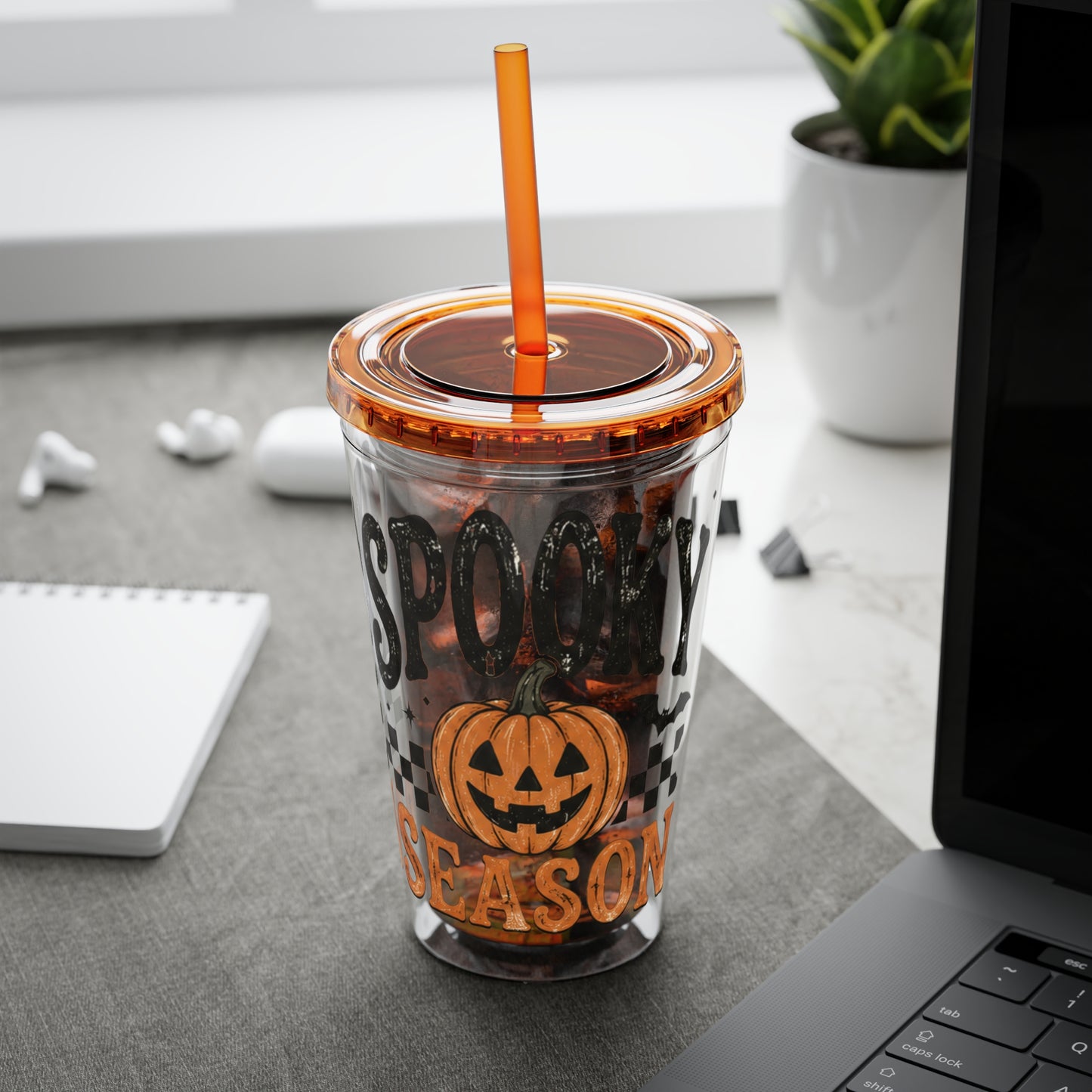 Spooky Season 16oz Tumbler with Straw — Halloween Pumpkin Travel Cup