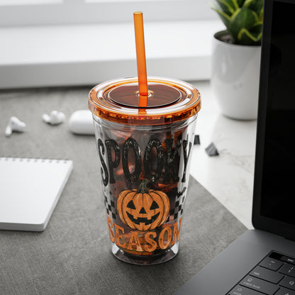 Spooky Season 16oz Tumbler with Straw — Halloween Pumpkin Travel Cup