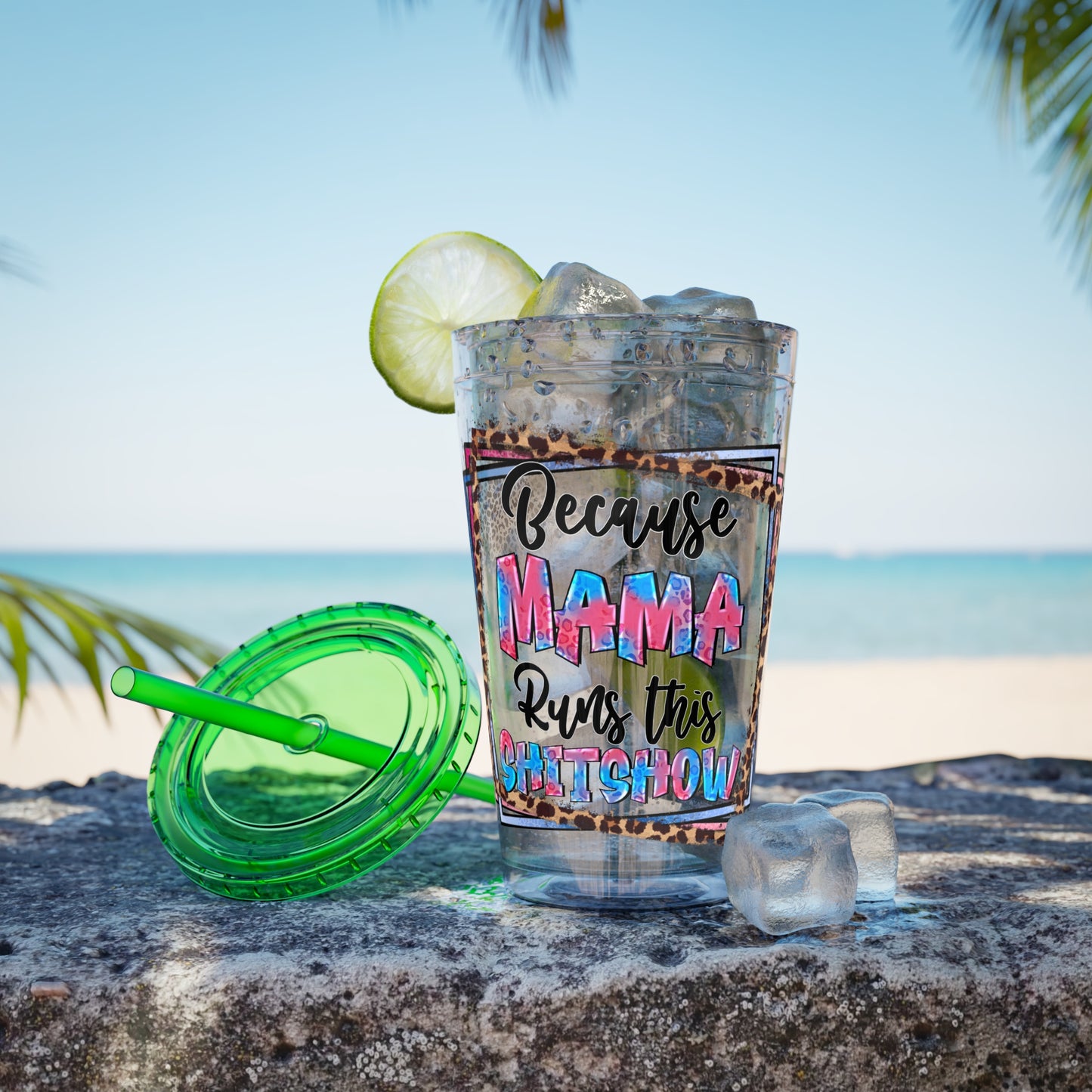 16oz Tumbler — "Because Mama Runs This Sh*tshow" Leopard Print Straw Cup