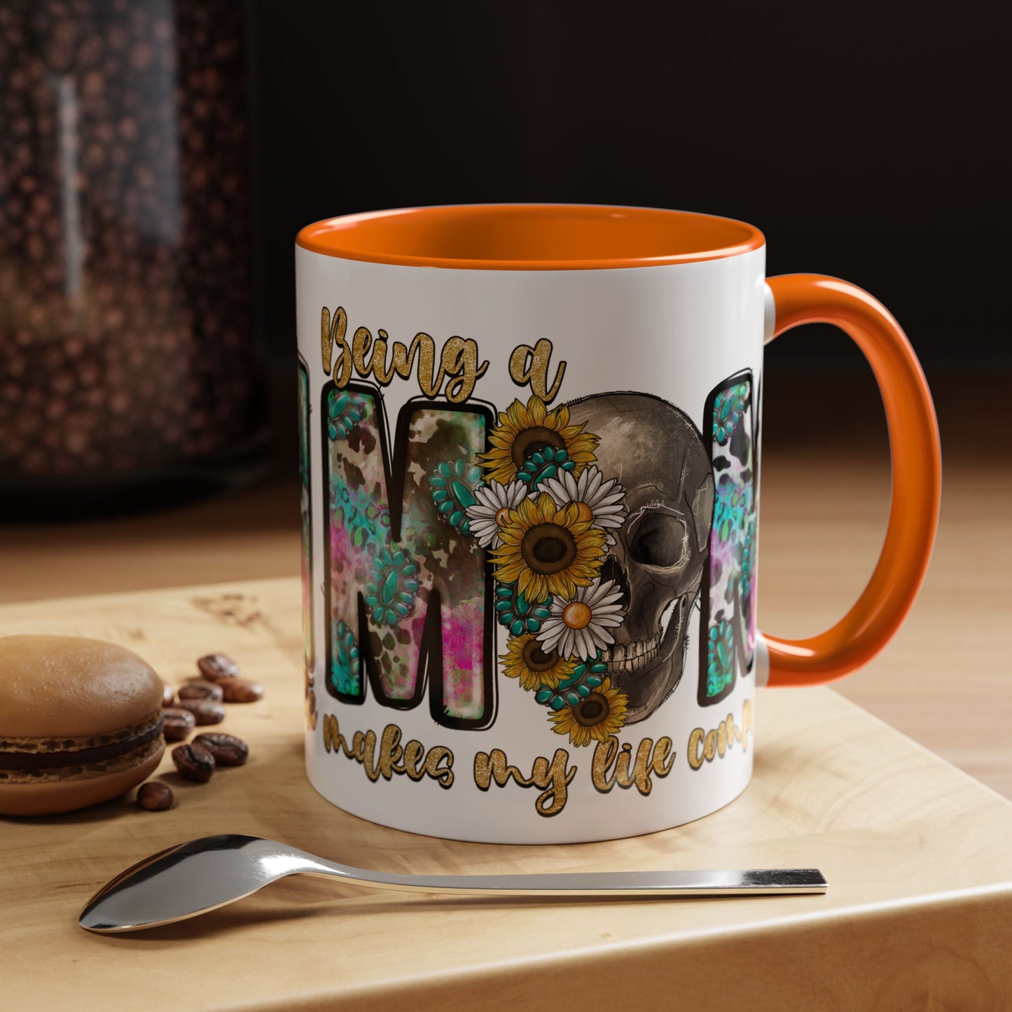 Coffee Mug — 'Being a Mom' Floral Skull Accent Mug (11/15oz)