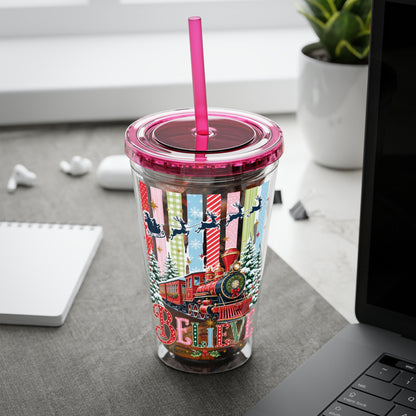 Believe Holiday Tumbler — Christmas Train 16oz Straw Cup