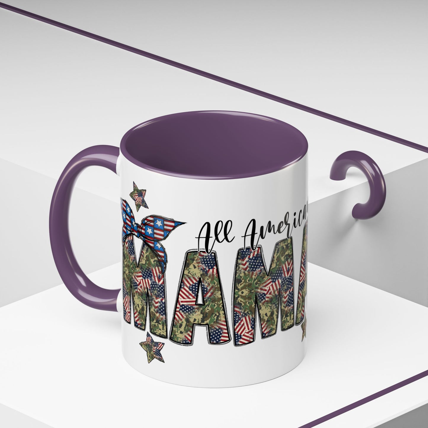 Mama Accent Coffee Mug — All American Patriotic Floral Flag Design (11/15 oz)