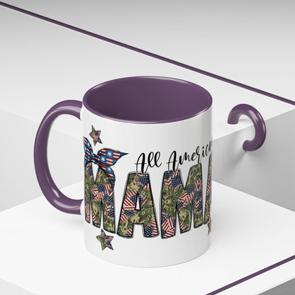 Mama Accent Coffee Mug — All American Patriotic Floral Flag Design (11/15 oz)