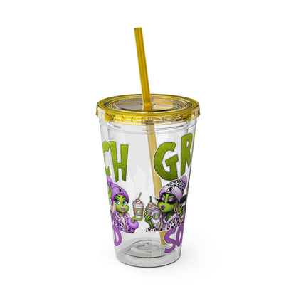Grinch Squad 16oz Tumbler with Straw — Holiday Party Drink Cup