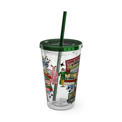 Holiday Movie Vans 16oz Tumbler with Straw – Christmas Classics Design (Home Alone, Elf, Grinch)