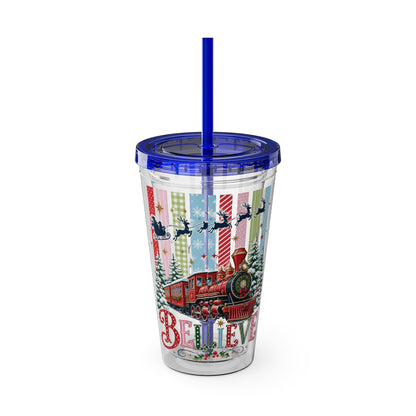 Believe Holiday Tumbler — Christmas Train 16oz Straw Cup