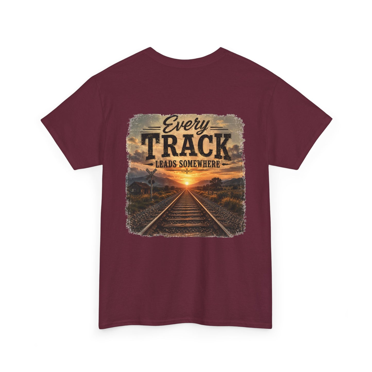 "Every Track Leads Somewhere" Sunset Railroad Graphic Tee
