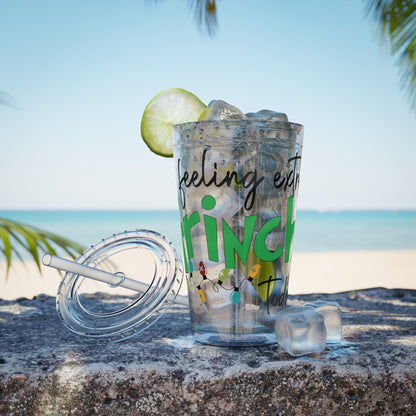 Grinch Quote Tumbler - 16oz Clear Straw Cup (Feeling Extra Grinchy)