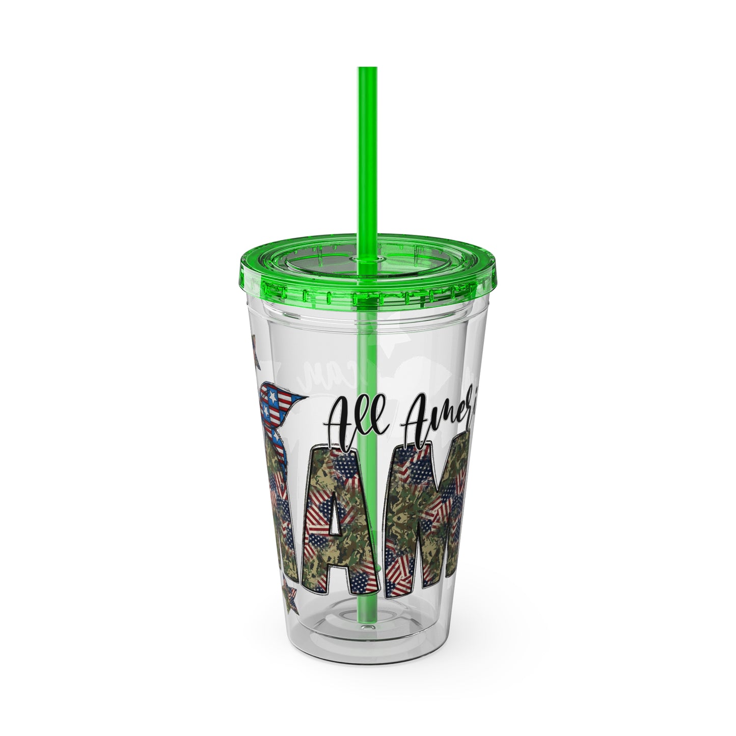Patriotic Mama 16oz Tumbler with Straw — All American Floral Flag Design
