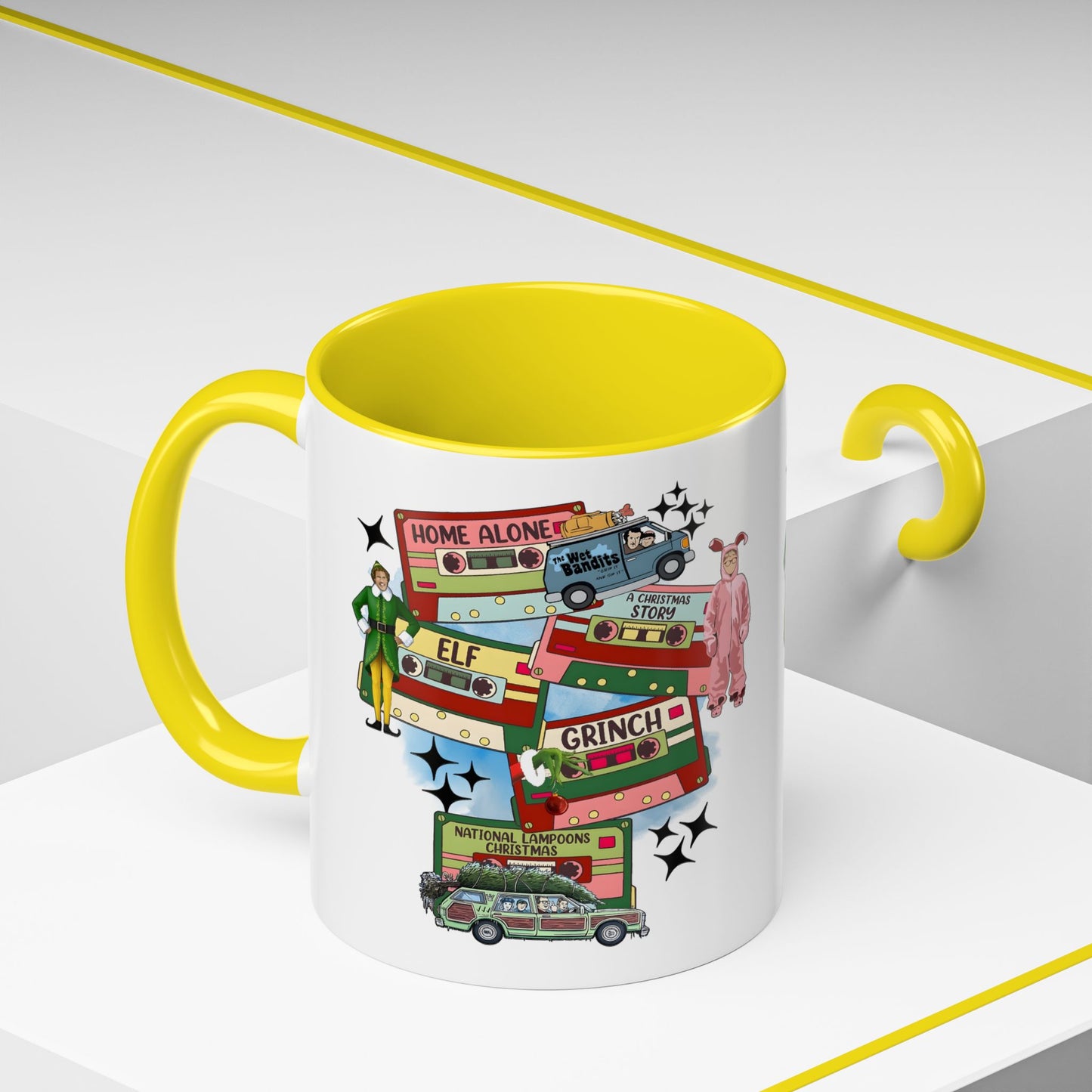 Christmas Movie Collage Coffee Mug – Home Alone, Elf & Grinch Accent Mug