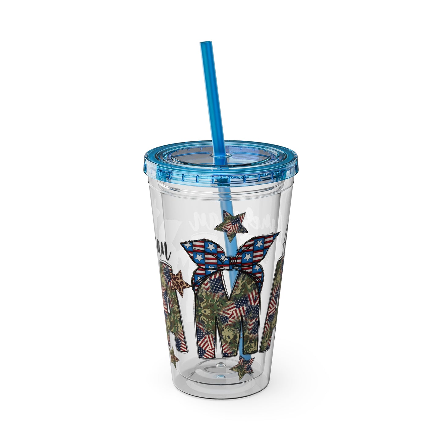Patriotic Mama 16oz Tumbler with Straw — All American Floral Flag Design
