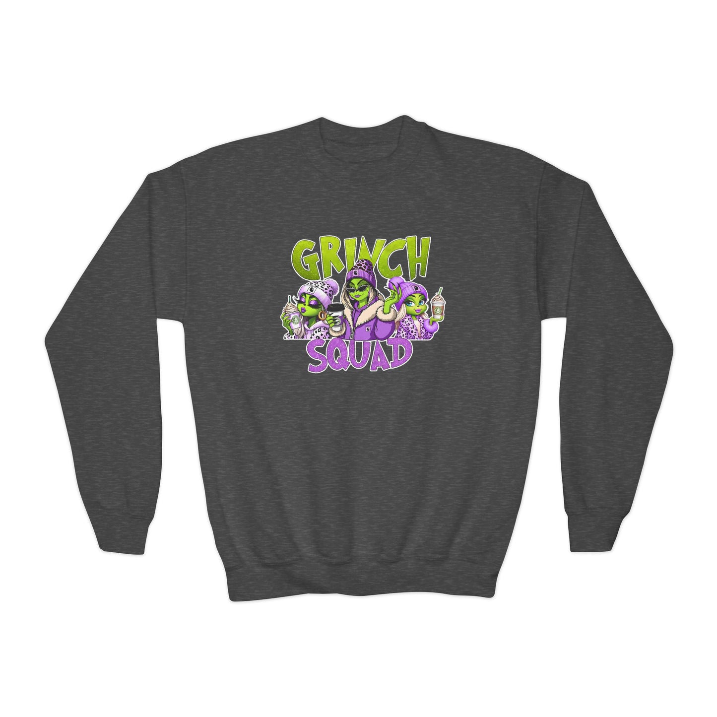 Grinch Squad Youth Crewneck Sweatshirt — Kids Funny Holiday Pullover