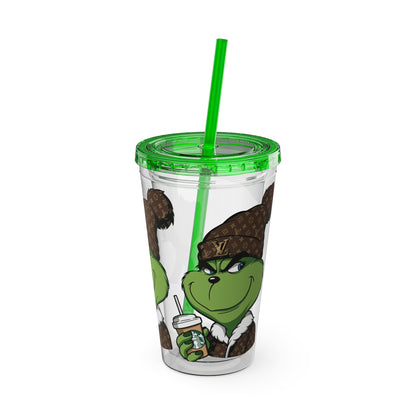 Grinch Streetwear 16oz Tumbler with Straw — Luxury Beanie Design