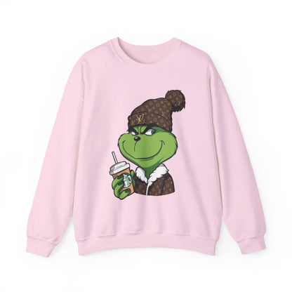 Grinch Winter Cozy Crewneck Sweatshirt — Holiday Coffee Graphic
