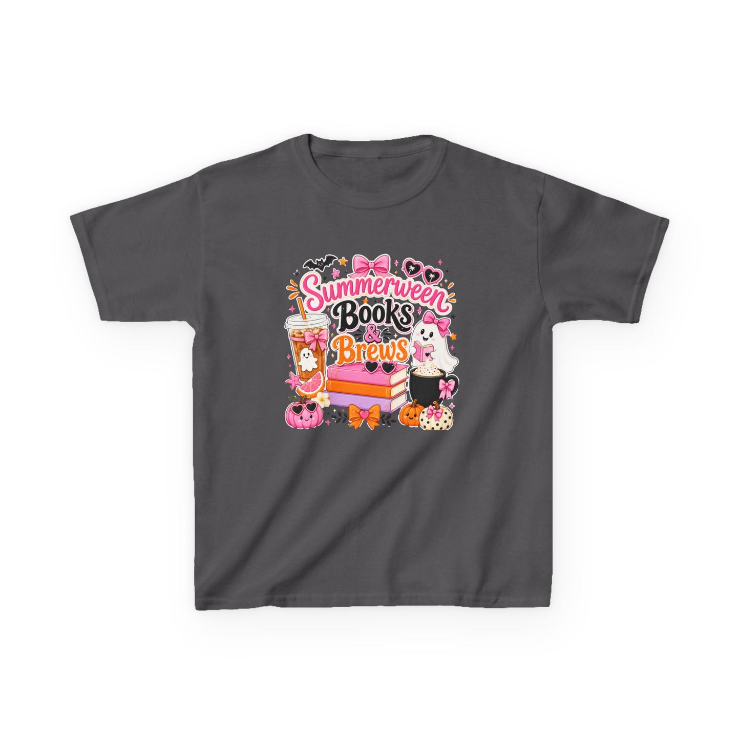 Kids Tee — "Summerween Books & Brew" Cute Halloween Reading Shirt