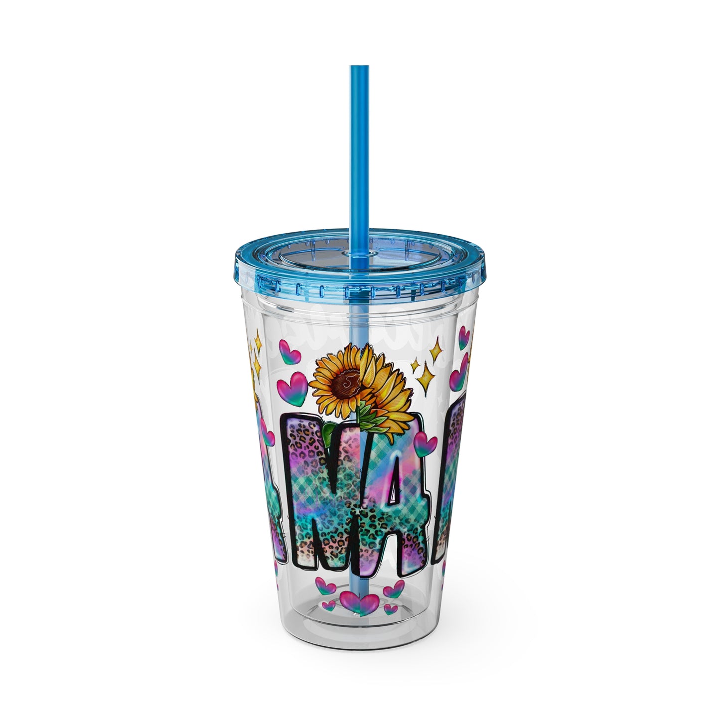 16oz Sunsplash Tumbler with Straw — Floral 'Because I Am' Colorful Sunflower Design