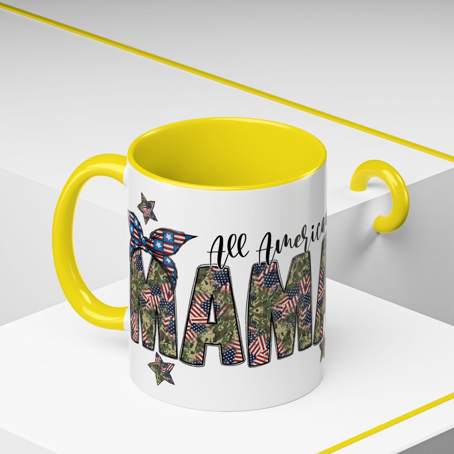 Mama Accent Coffee Mug — All American Patriotic Floral Flag Design (11/15 oz)