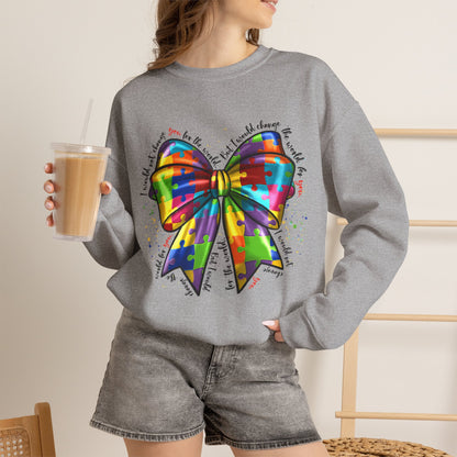 Rainbow Puzzle Bow Sweatshirt — Autism Awareness Crewneck