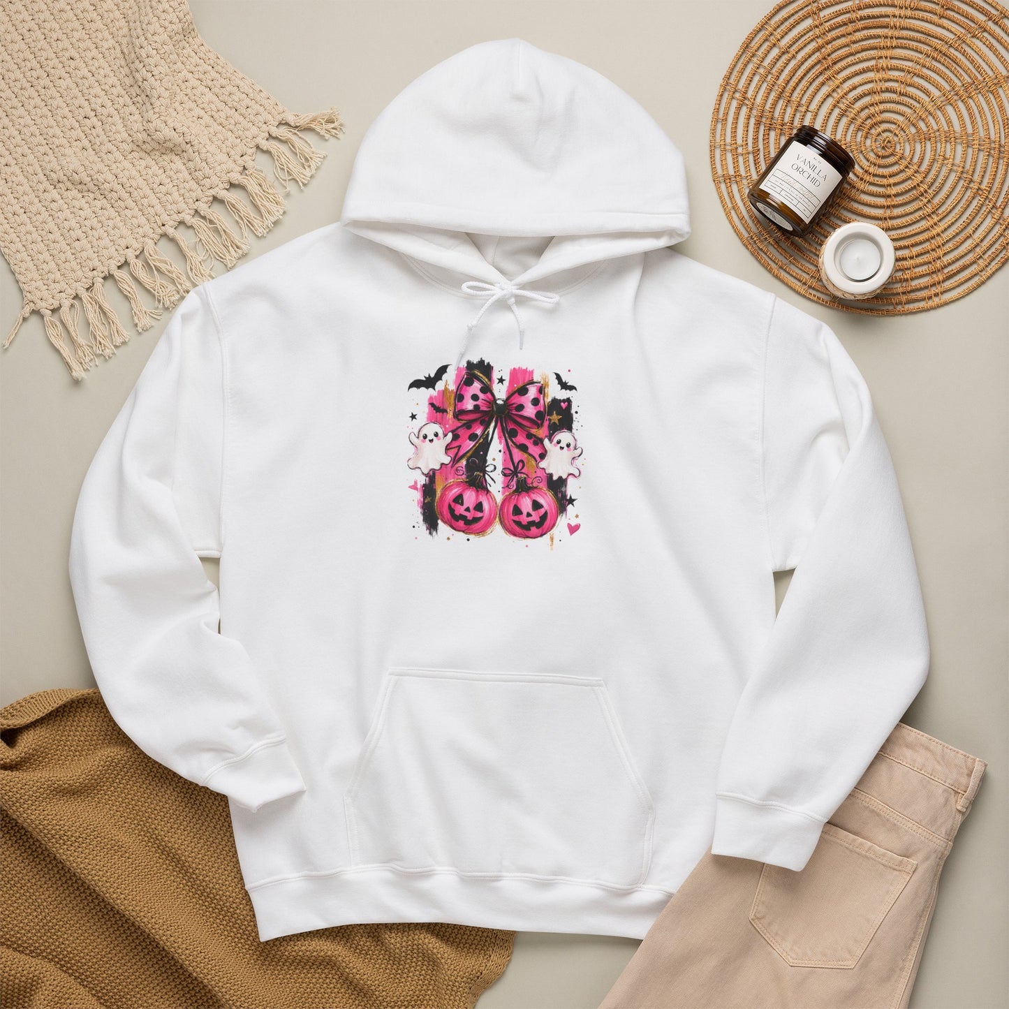 Halloween Pink Pumpkin Hoodie — Cute Spooky Gothic Cats & Bats Sweatshirt