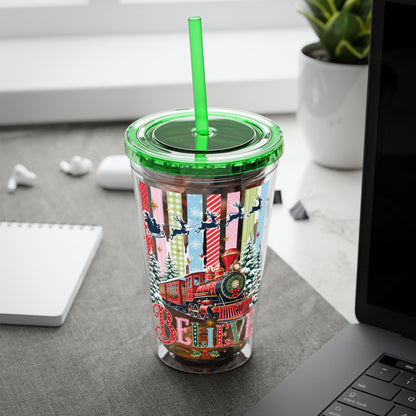 Believe Holiday Tumbler — Christmas Train 16oz Straw Cup