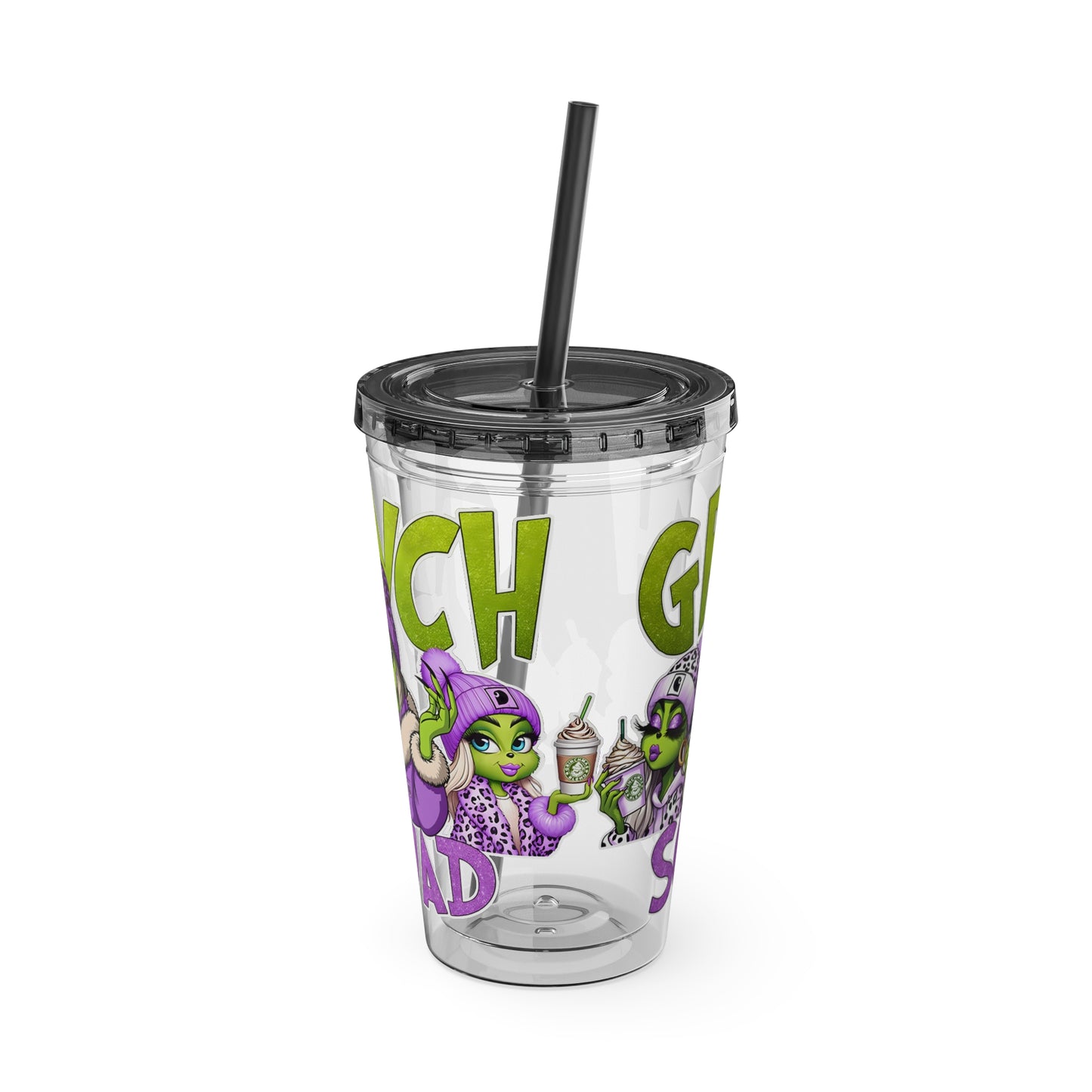 Grinch Squad 16oz Tumbler with Straw — Holiday Party Drink Cup