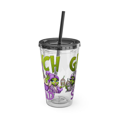 Grinch Squad 16oz Tumbler with Straw — Holiday Party Drink Cup